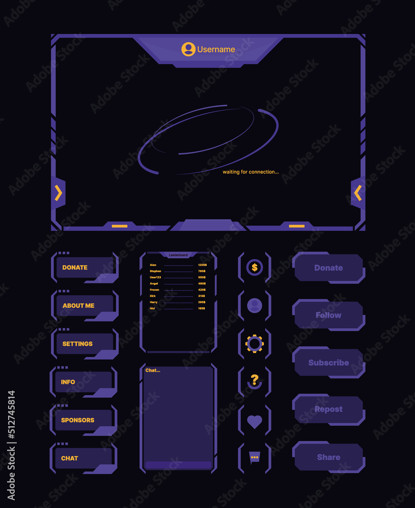 Streamer Interface Design Stream ui templates. Futuristic designs frames and symbols for ...