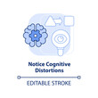 Notice cognitive distortions light blue concept icon. Thoughts patterns. Adaptability abstract idea thin line illustration. Isolated outline drawing. Editable stroke. Arial, Myriad Pro-Bold fonts used