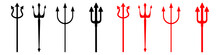 Trident Devil Icon Vector Set. Pitchfork Illustration Sign Collection. Hell Symbol.