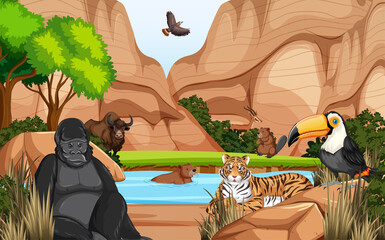 Wall Mural - Dryland forest with animals