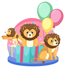 Sticker - Two cute lions with gift boxes and balloons