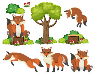 Sticker - Wild animals set with nature elements