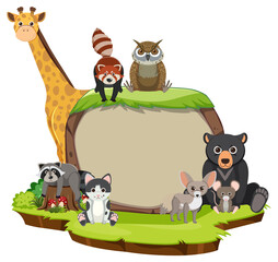 Wall Mural - Wild animals with blank board template
