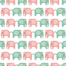 Seamless Background Pattern With Cute Blue And Pink Baby Elephant