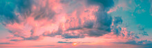 Panorama Of A Colorful Cloudy Sky At Sunset. Sky Texture. Abstract Nature Background