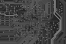 Flat Microelectronics Circuit Board Vector Illustration With Editable Stroke. The Abstract Texture Of Modern Digital Technology, Computer, Motherboard, Or High-tech Technology 