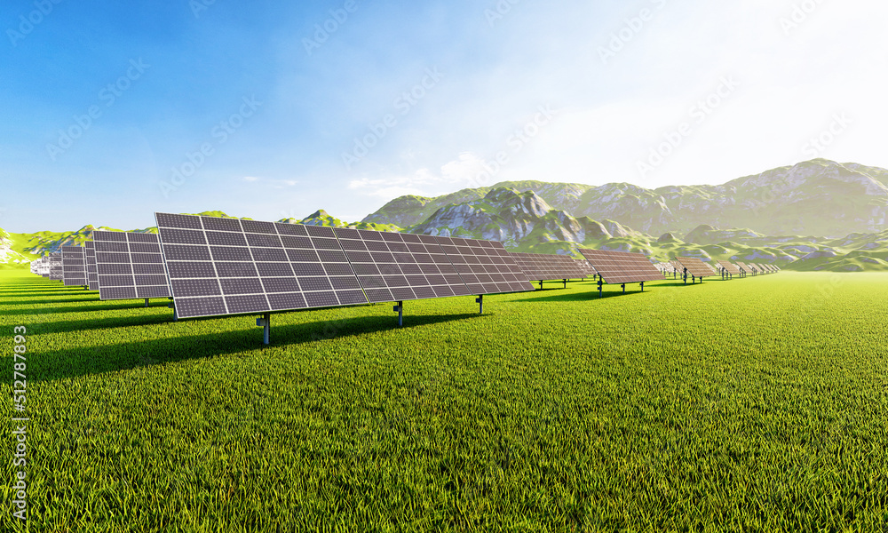 Ilustración de Stock Solar power station with solar panels for ...