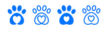 Dog Paw Love With A Heart-shaped Frame Of Dog Tracks And Trails. Dog Or Cat Love Heart With Cute Paw Print Vector Illustration. Best Used For Pet Care, Pet-friendly Logo.