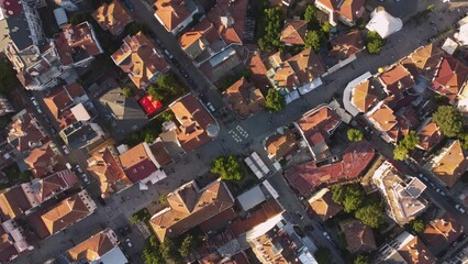 Wall Mural - aerial view of the beautiful city of Burgas at sunset, Bulgaria