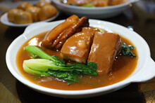 Braised Pork Belly "Dong Po Rou" Traditional Chinese Cuisine. Soft Focus Image.
