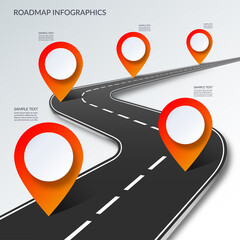 Wall Mural - Roadmap timeline infographic template with 5 pin pointers on the way. Vector illustration.