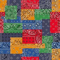 Wall Mural - colorful paisley bandana fabric patchwork abstract vector seamless pattern