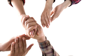 Canvas Print - young business people putting their hands together