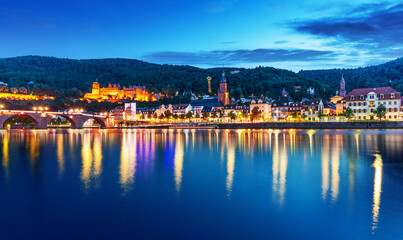 Canvas Print - Evening view of the Old Town of Heidelberg, Germany