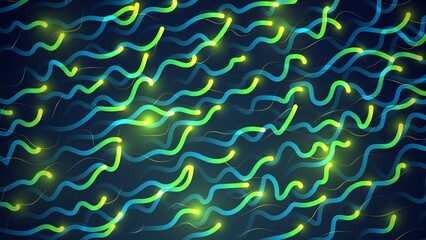 Wall Mural - Abstract background with glowing green wavy lines