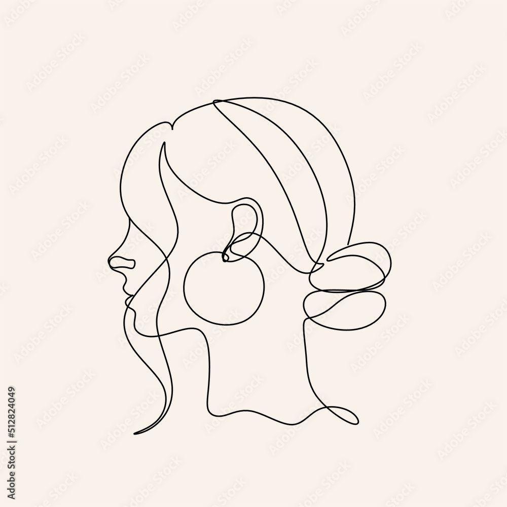 Elegant one-line sketches of a female abstract face. Drawing of a woman ...