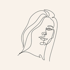 Wall Mural - Woman head vector lineart illustration. One Line style drawing.