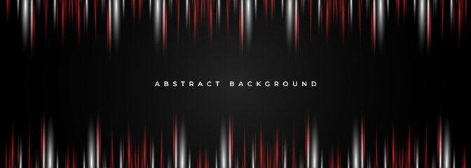 Wall Mural - Black abstract background with red and white stripes. Dark abstract modern wide banner design. Vector illustration