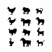 Vector Set Of Silhouettes Of Domestic Animals.