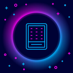 Sticker - Glowing neon line Lottery ticket icon isolated on black background. Bingo, lotto, cash prizes. Financial success, prosperity, victory, winnings luck. Colorful outline concept. Vector