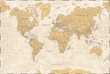 World Map - Beige Golden Vintage Political - Vector Detailed Illustration