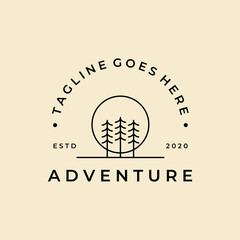 Wall Mural - adventure pine line art logo design template