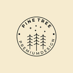 Wall Mural - pine tree Line Art badge Logo Design template