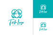 Line monogram of fish love logo design vector