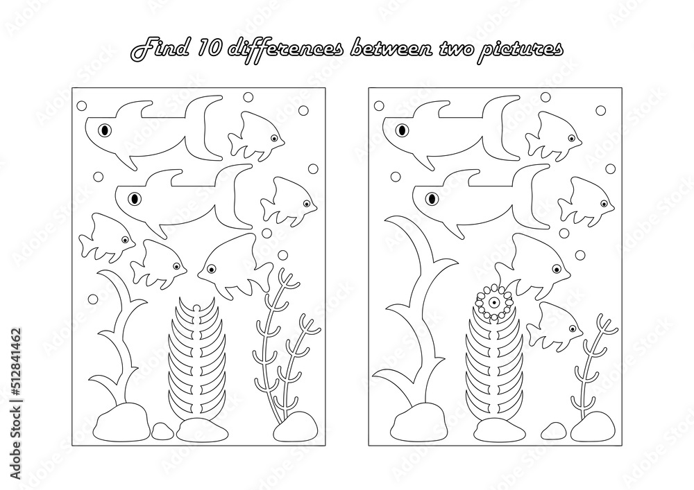 Find 10 differences. Educational game for children. Coloring book page ...