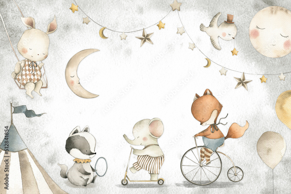 Ilustración de Stock Circus watercolor nursery baby illustration ...