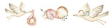 Fototapeta Dziecięca - Baby watercolor illustration stork newborn girl boy