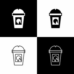 Wall Mural - Set Coffee cup to go icon isolated on black and white background. Take away print. Vector