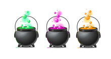 Realistic Detailed 3d Color Witch Cauldron Set. Vector