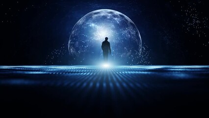 Wall Mural - people silhouette on dark digital artificial intelligence technology cyberspace road.