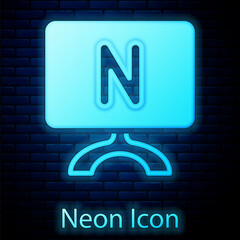 Poster - Glowing neon Smart Tv icon isolated on brick wall background. Television sign. Vector