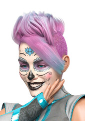 cyberpunk la muerte girl is so shy on white background