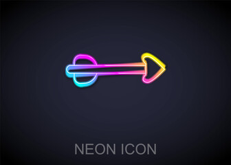 Sticker - Glowing neon line Arrow icon isolated on black background. Vector