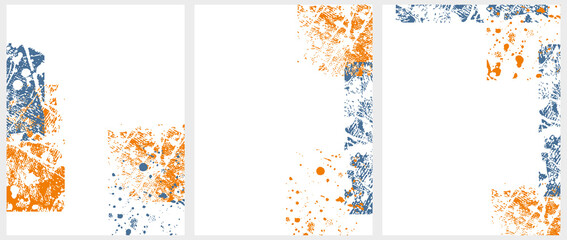 Hand Drawn Abstract Irregular Brush Spots Vector Layouts. Simple Dark Blue and Orange Dabs and Splashes on a White Background. Cool Backdrop.