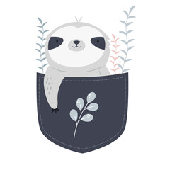 Wall Mural - Vector illustration of a cute sloth sitting in a little pocket