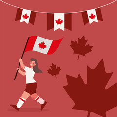 Wall Mural - woman with flag of canada