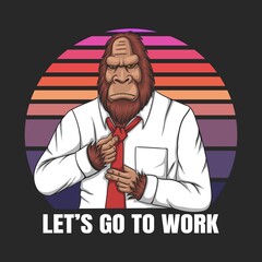 Wall Mural - Bigfoot wearing a shirt going to go work vector illustration