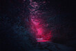 Winter landscape. Mysterious fairy forest. Background mystic atmosphere. Snowy fantastic forest. Dark fantasy wallpaper. Scary atmosphere in neon colors. Fairy forest in the fog