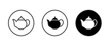 Hot Drink Sign. Coffee Pot Icon. Tea Glass Mug. Tea Pot, Kettle. Teapot Icons Button, Vector, Sign, Symbol, Logo, Illustration, Editable Stroke, Flat Design Style Isolated On White Linear Pictogram