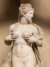 Sensual Naked Woman Statue In Florence, Italy. Beauty Figure Made Of Stone.