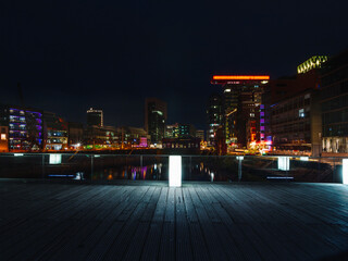 Canvas Print - At night in Düsseldorf at the Medienhafen