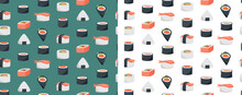 Seamless Pattern With Sushi Design. Cute Vector Illustrations
