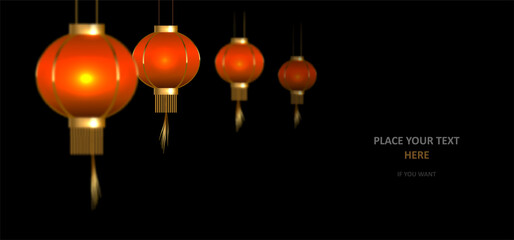 Wall Mural - Dark background with chinese lantern. Glow paper lantern and place for a text.