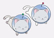 Kosmiczny kotek w kasku i skafandrze unoszący się w przestrzeni kosmicznej. Dwie wersje zabawnego i uroczego kota astronauty, szukających przygód w kosmosie. Ilustracja wektorowa.