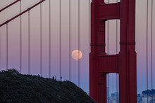 Full Moon June 2022 San Francisco Golden Gate Bridge Moon Next To North Tower Shot From Marin Headlands
