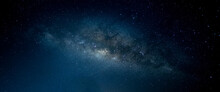 Milky Way On Black Blue Night. Tranquility Concept.